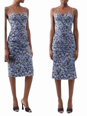CAROLINA HERRERA Anemone Print Ruched Midi Cocktail
Sleeveless Dress NEW size 8